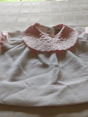 Vintage Baby Dior White Dress Quilted Pink Collar/Sleeves Size 9 Mo. {18-20 lb}